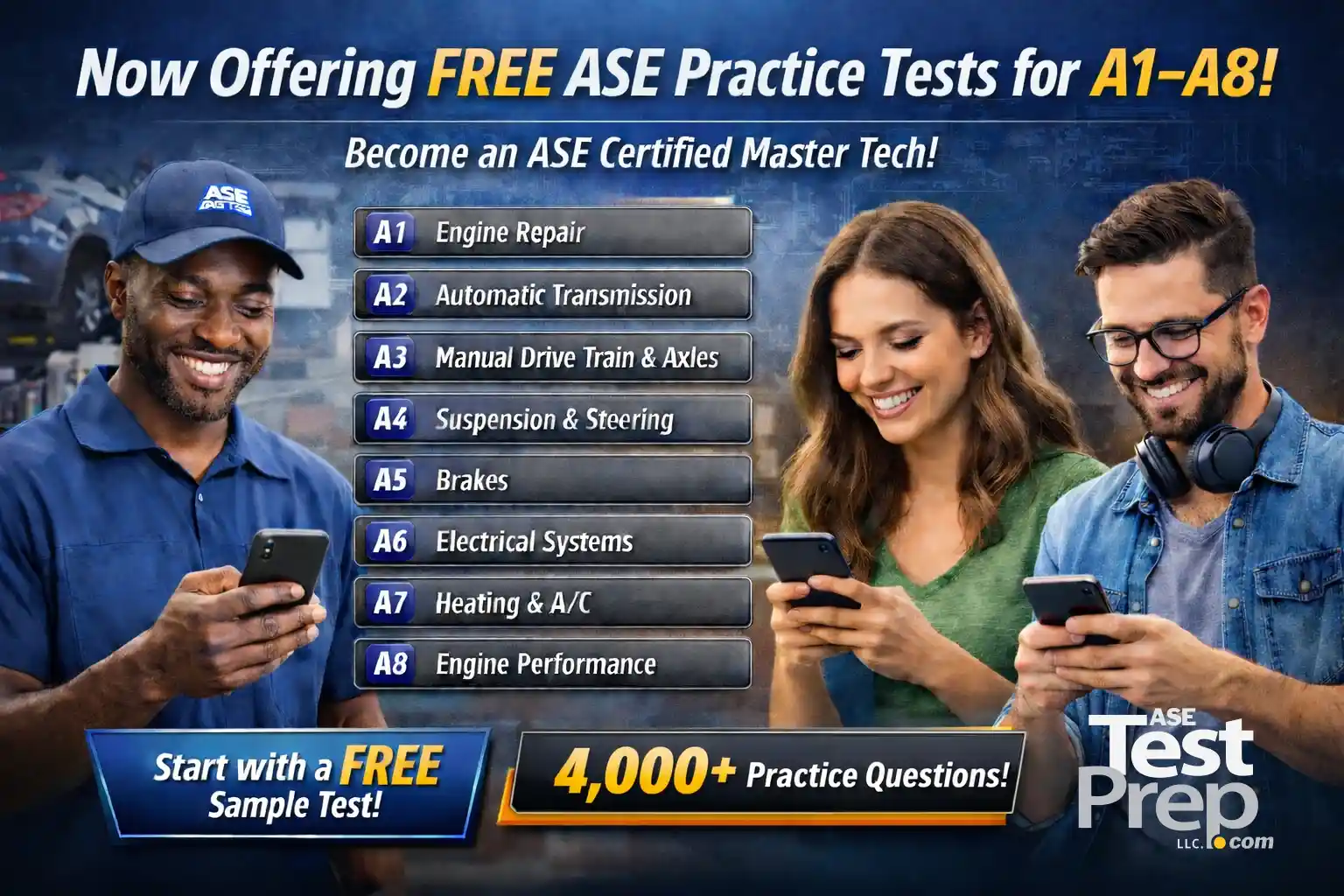 ASE Test Prep offers FREE Sample ASE Tests in A1-A8